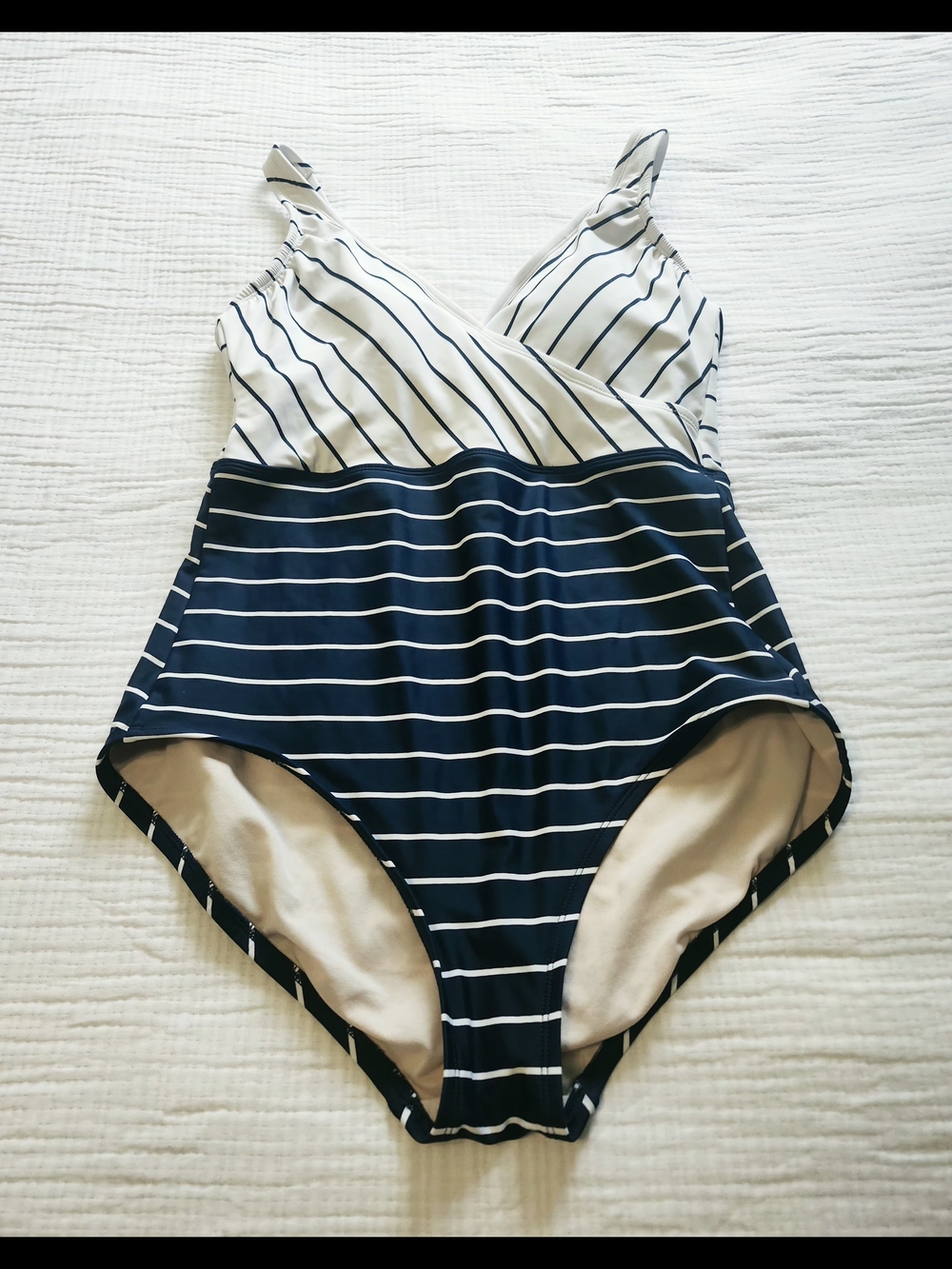 Kona Sol Navy and White Striped One-Piece Swimsuit - Picture 2 of 10